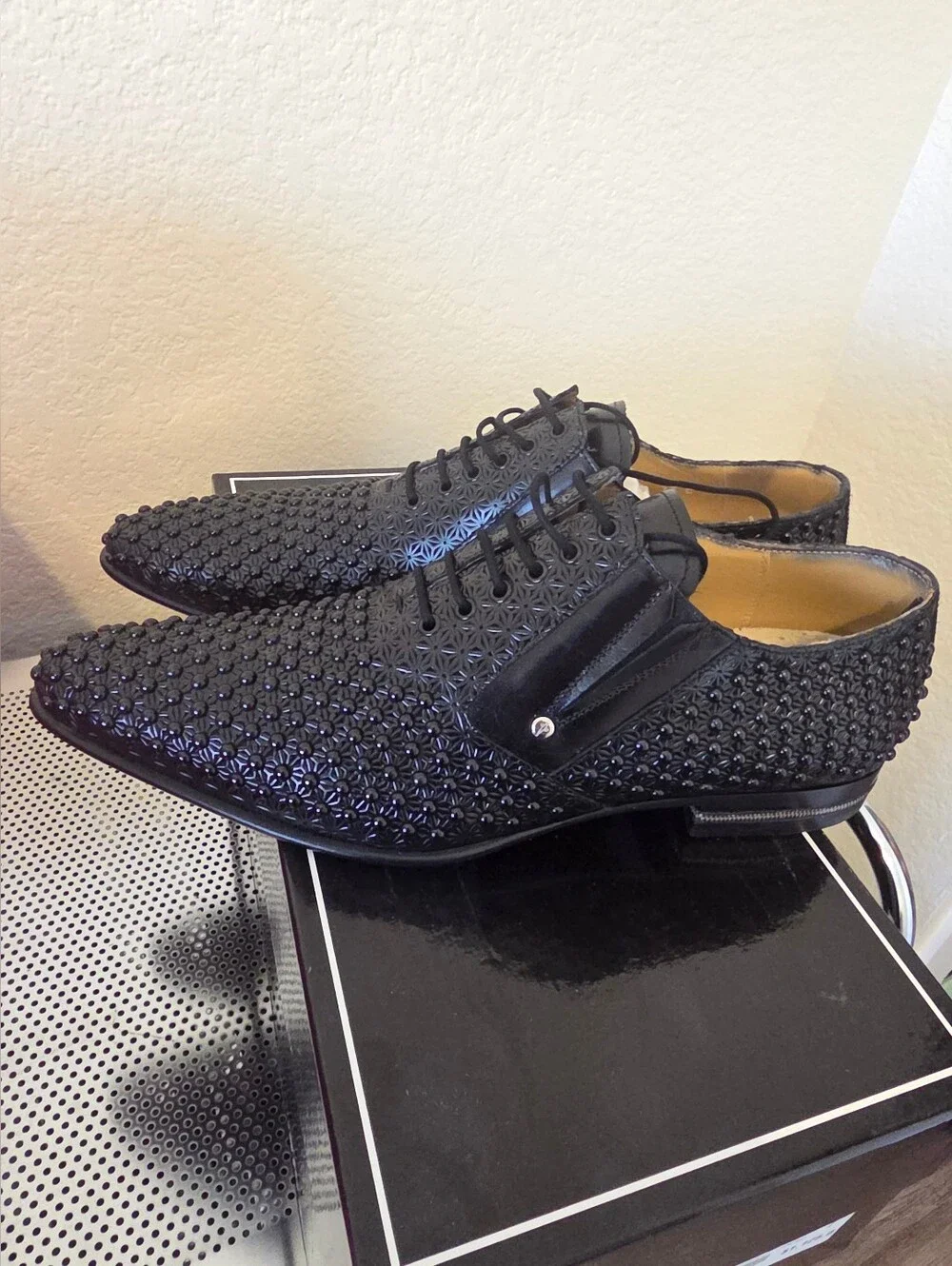 Men's Cesare Paciotti Black Embellished Lace-Up Dress Shoes
